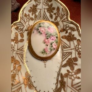 Beautiful Hand-Painted Roses Porcelain Brooch